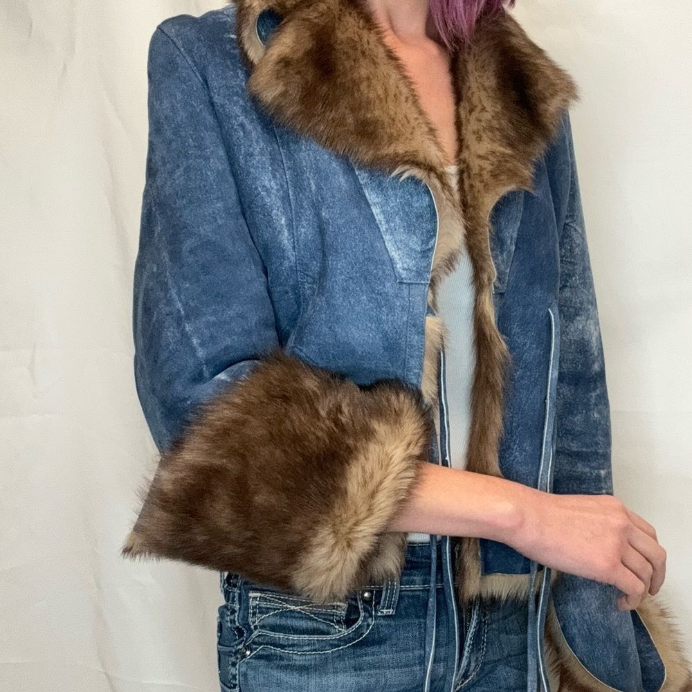 Gold East Spain Women’s Vintage Suede Leather Crop Coat Jacket Medium M - Picture 4 of 16